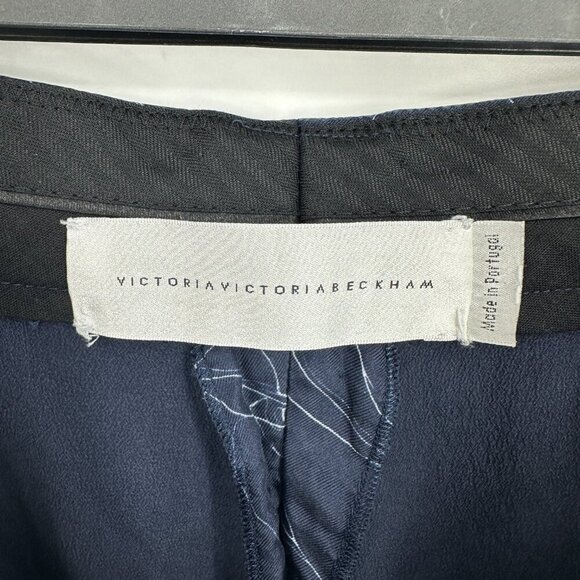 Victoria Beckham Cropped Pyjama Silk Trousers Abstract Swan Print Navy 4 - Picture 8 of 10